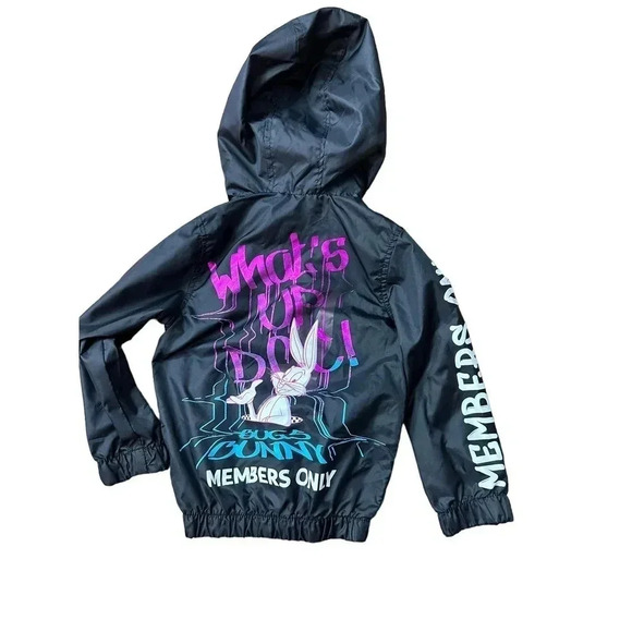 Looney Tunes Members Only Jacket Full Zip Graphic Print Black Blue kids Size 4 - Picture 2 of 5